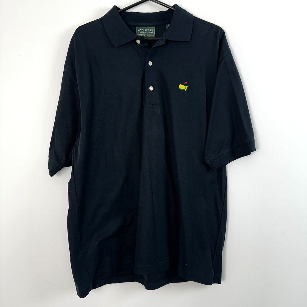 Vtg‎ Masters Collection Polo Shirt Mens Large Black Cotton 60 Two Ply Golf Retro